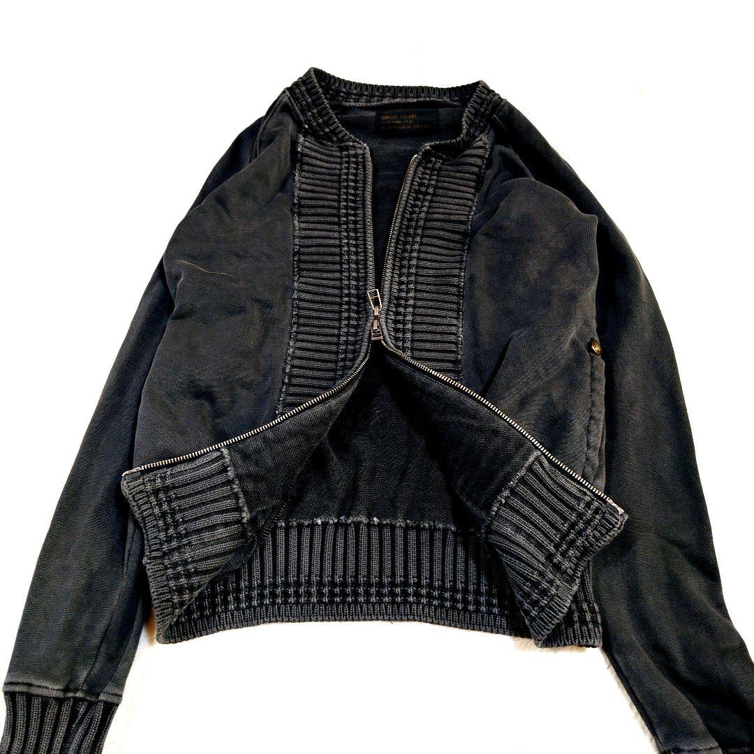 Y2K ナポレオンジャケット 短丈 ジップ パーカー リブ アーカイブ グレー