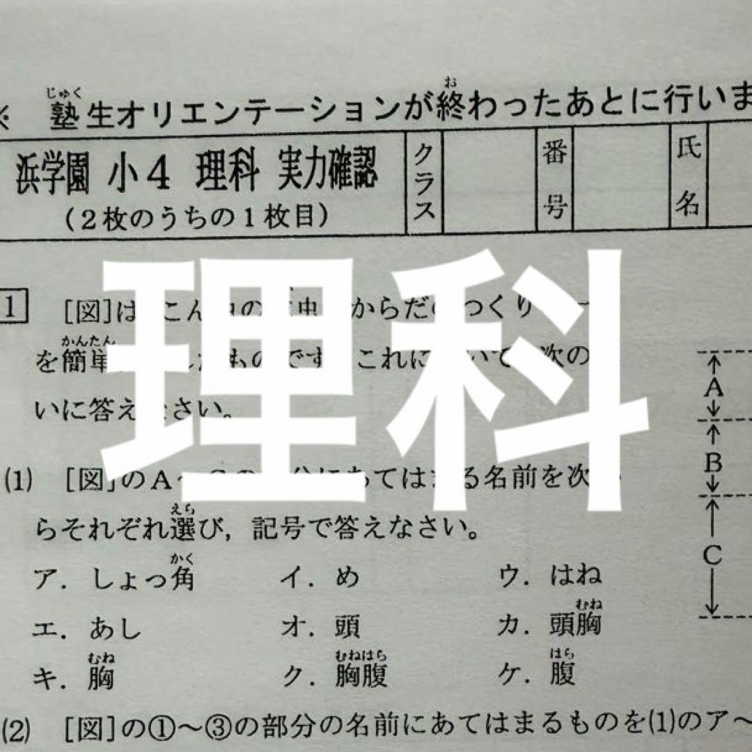 小4 浜学園 復習テスト Vクラス 国語/算数 /理科 復習用 3教科　即日発送