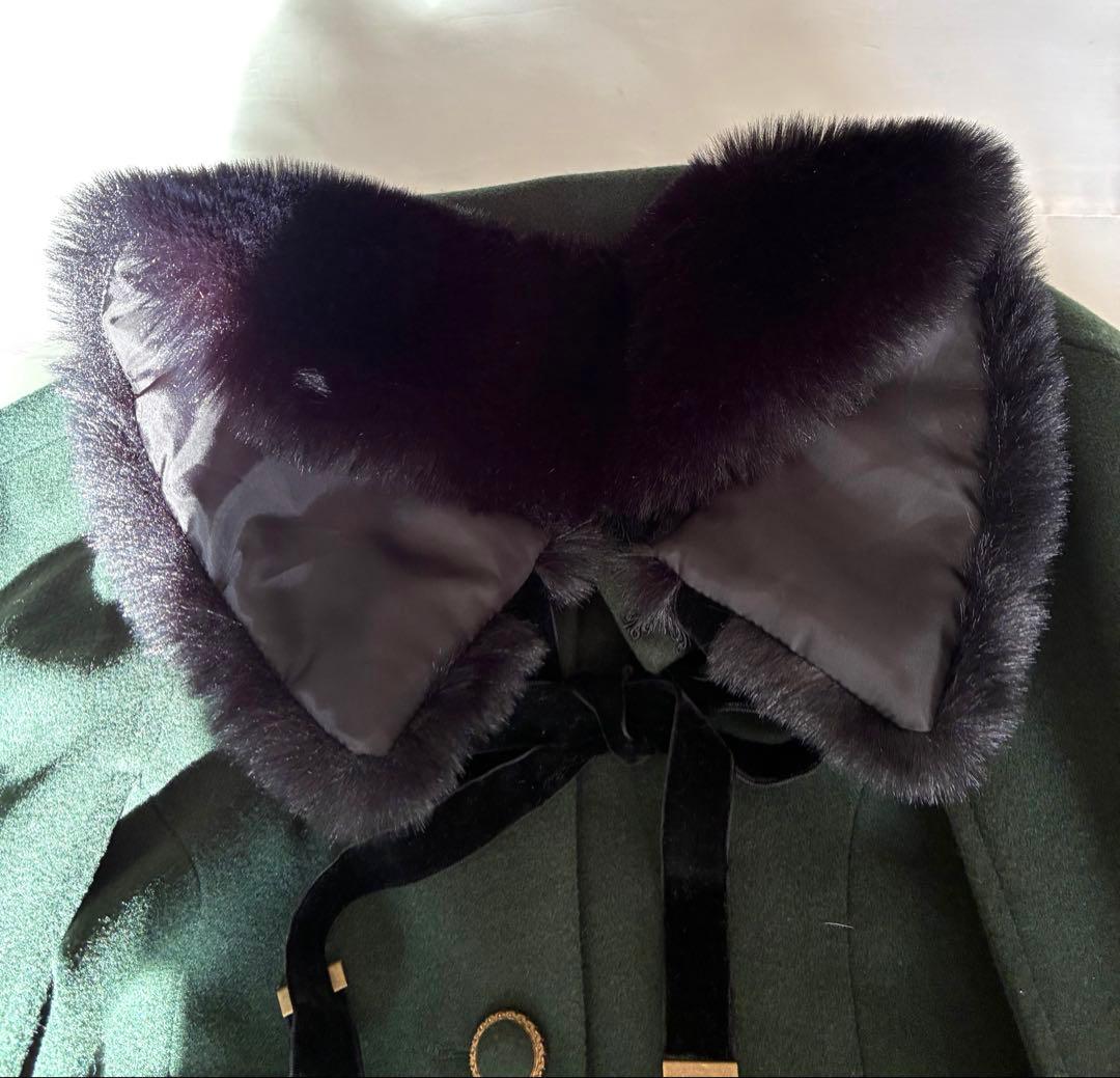 美品　axes femme ファー襟付きケープコート ダークグリーン