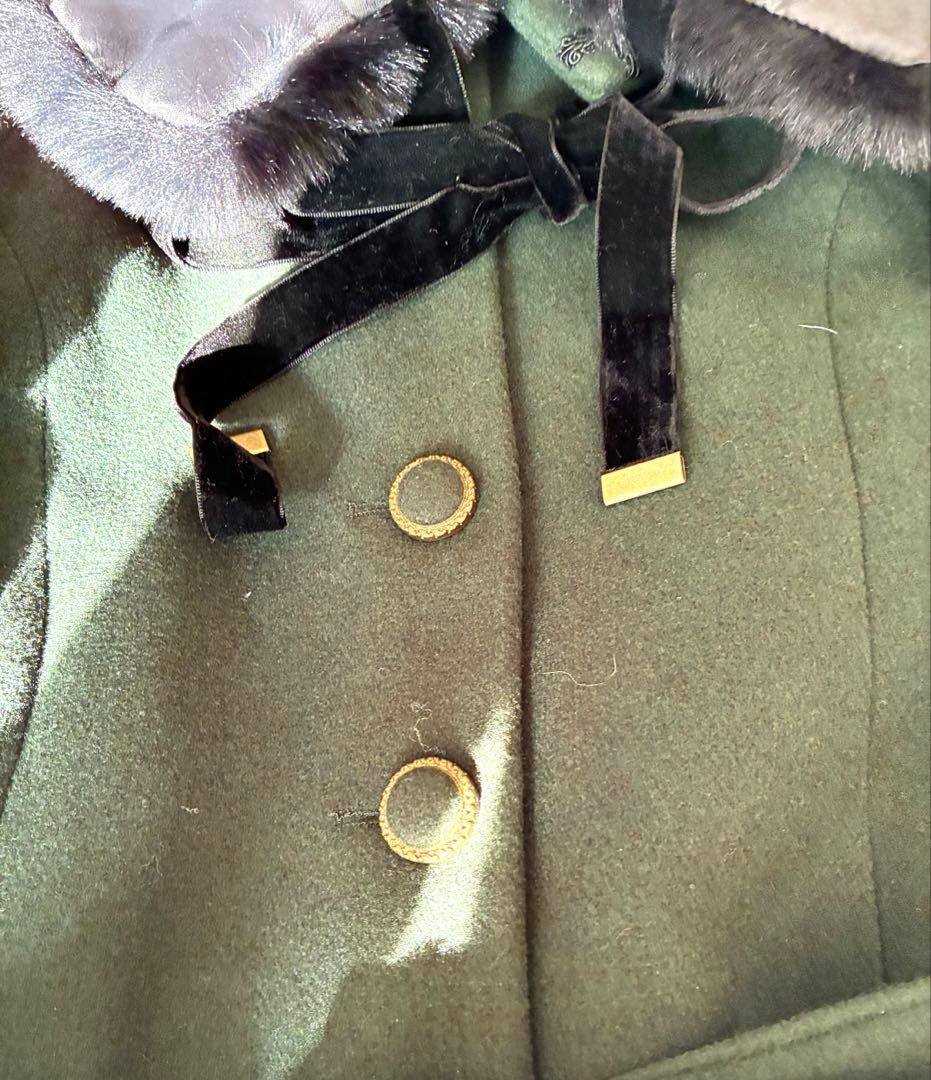 美品　axes femme ファー襟付きケープコート ダークグリーン