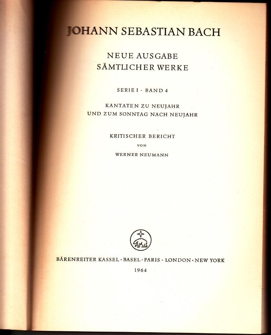 洋書独文 新バッハ全集 批判校訂報告書I/4:新年と第1日曜日のためのカンタータ