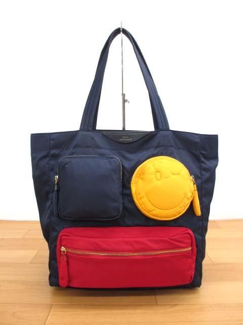 美品 アニヤハインドマーチ マルチチャビーポケット ナイロン トートバッグ