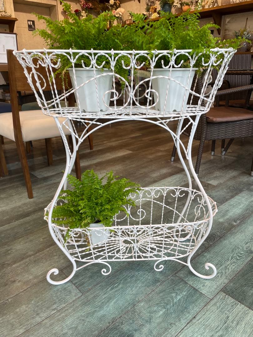 サイド　スタンド　2段　バスケット　アイアン　アンティーク　置物