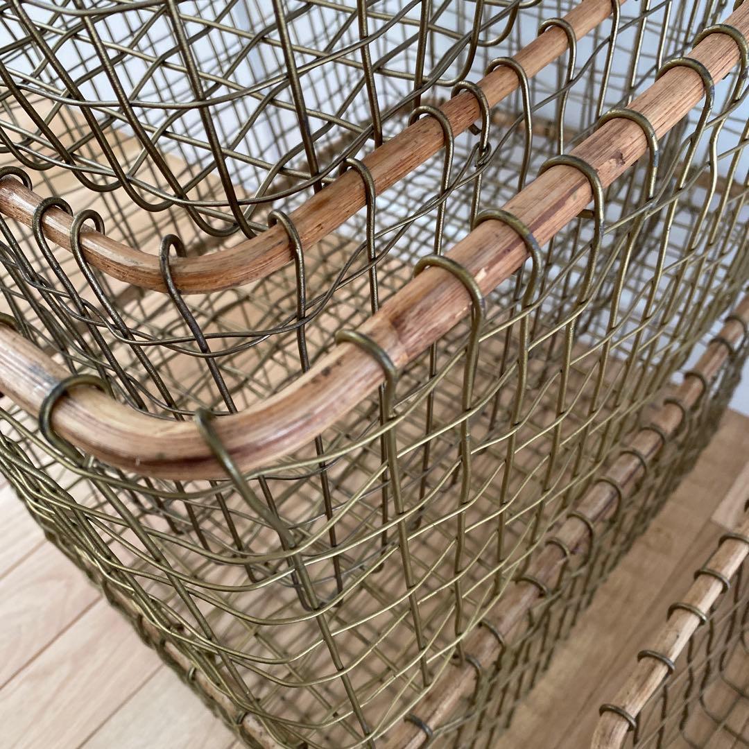 ワイヤーバスケット　セット売り　アイアン　籐　ラタン