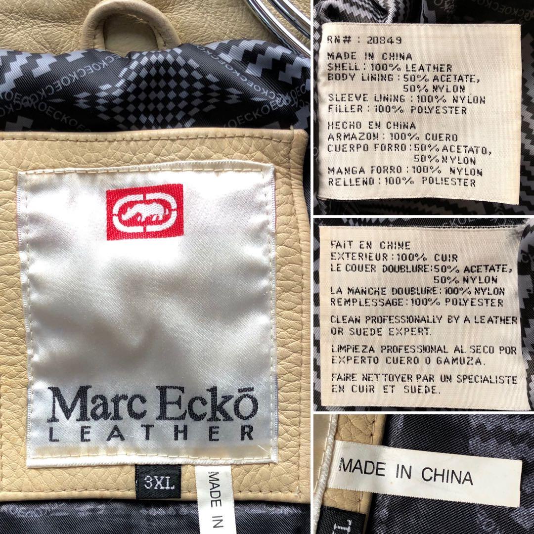 【超希少4L】マークエコー　スタジャン　紺　ベージュ　刺繍　袖レザー本革　総柄