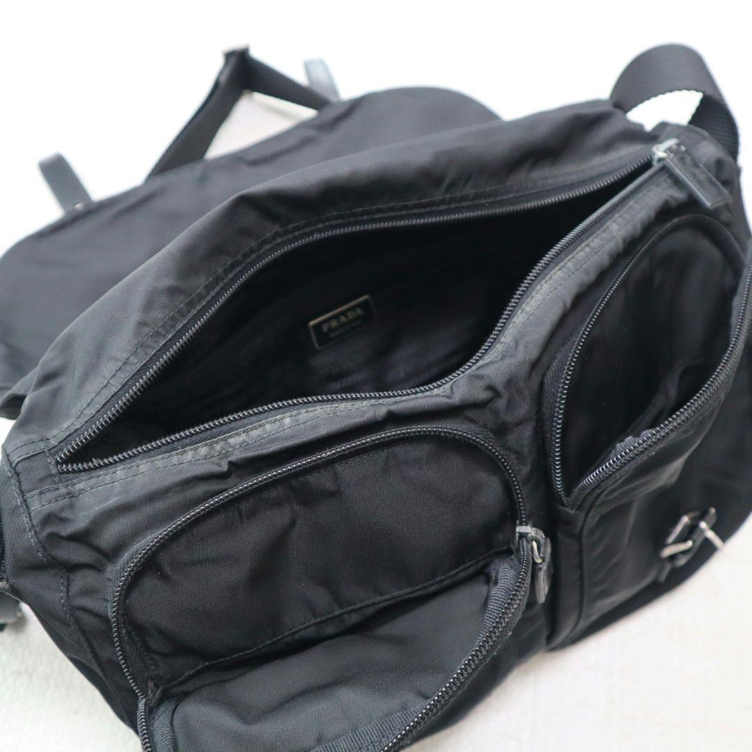 美品✨プラダ メッセンジャーバッグ ダブルポケット 黒 三角ロゴ BT1738