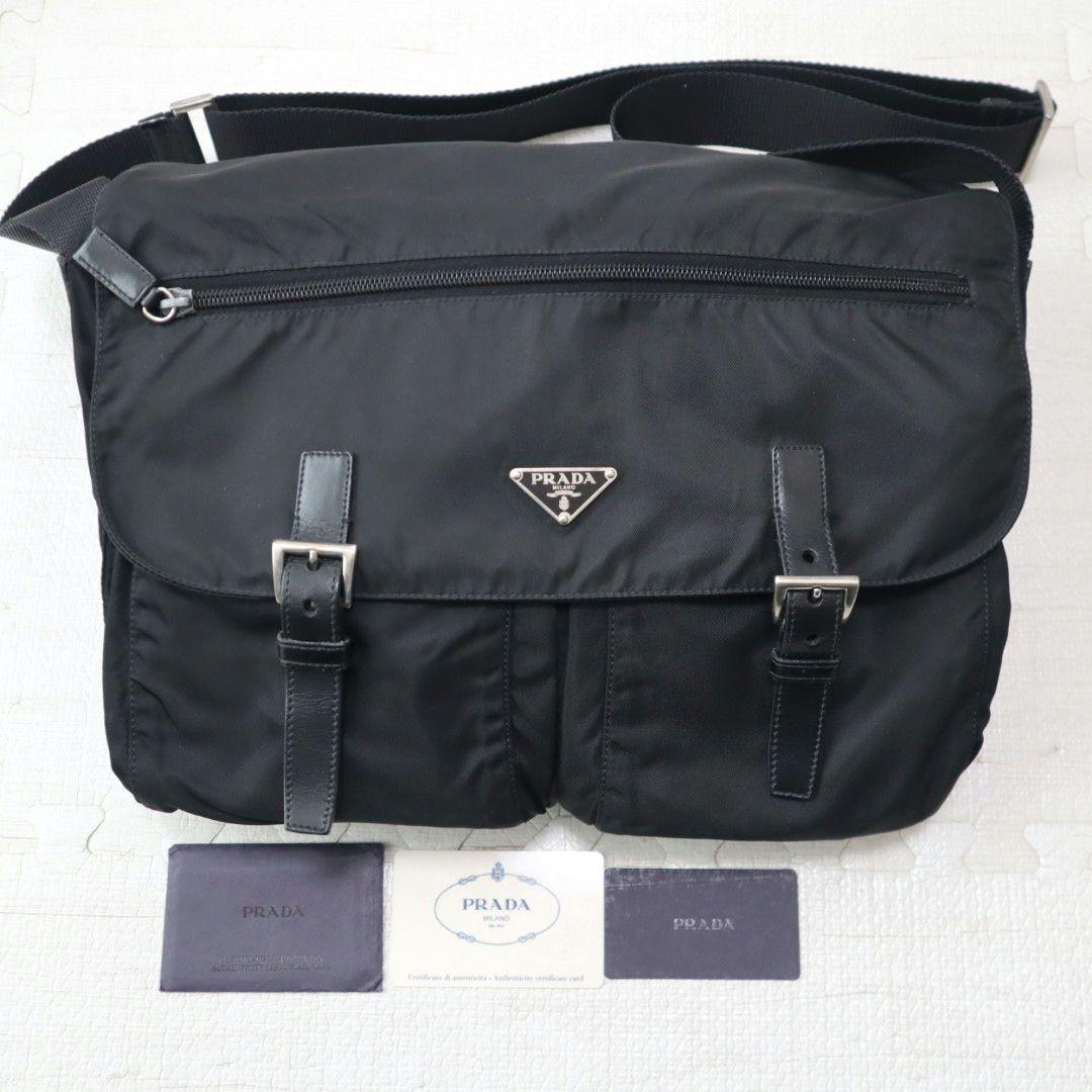 美品✨プラダ メッセンジャーバッグ ダブルポケット 黒 三角ロゴ BT1738