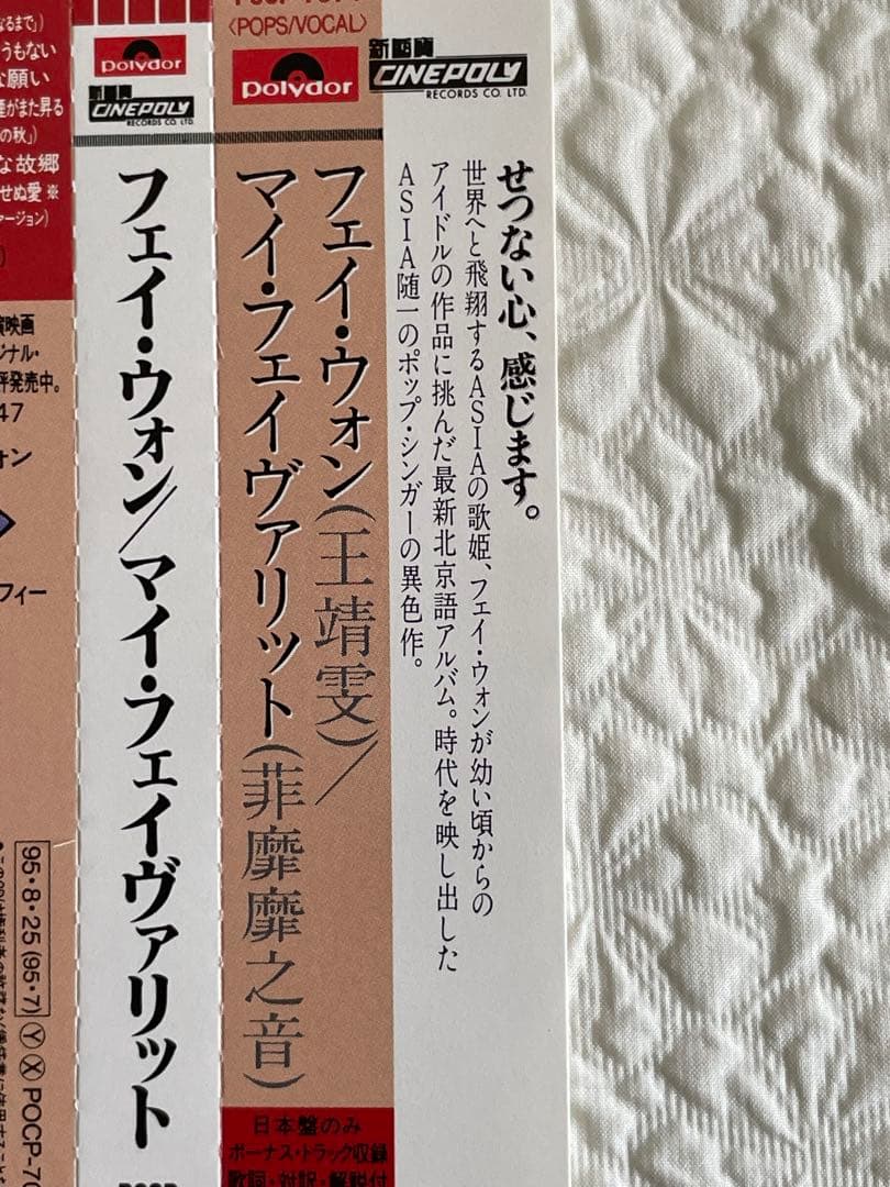 見本盤フェイ•ウォン王靖雯/マイ•フェイヴァリット非靡靡之音 /95年日本盤帯付