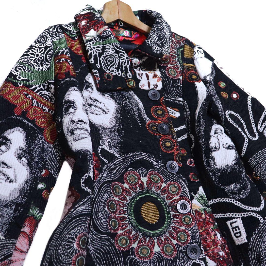 Desigual デシグアル 総柄 アート柄 ジャガード織 ロングコート XL