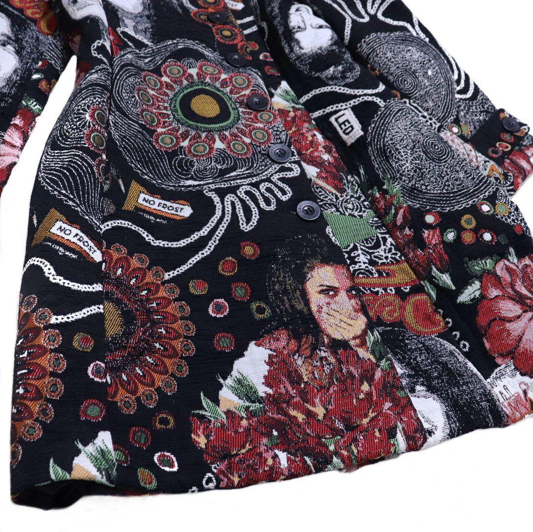 Desigual デシグアル 総柄 アート柄 ジャガード織 ロングコート XL