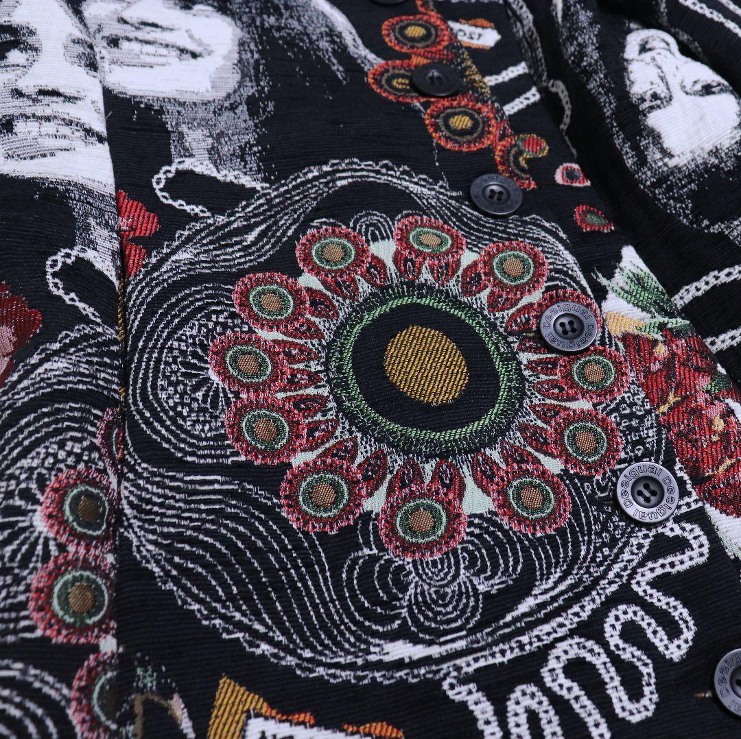 Desigual デシグアル 総柄 アート柄 ジャガード織 ロングコート XL