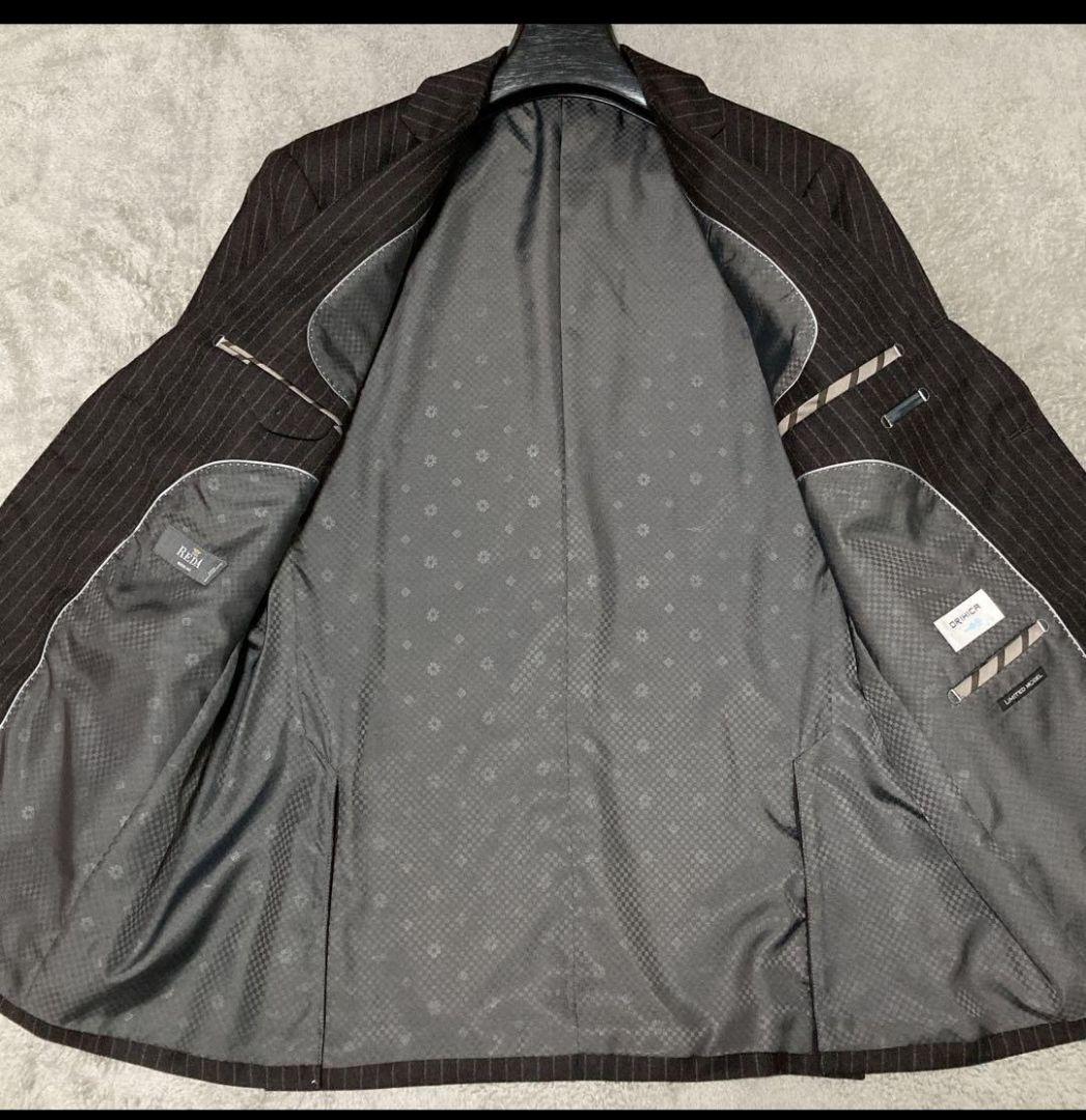 【美品】オリヒカ　スーツ　REDA イタリア製生地　ストライプ　ブラウン　XL