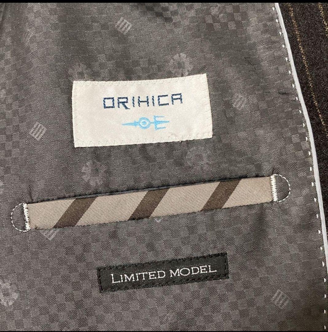 【美品】オリヒカ　スーツ　REDA イタリア製生地　ストライプ　ブラウン　XL