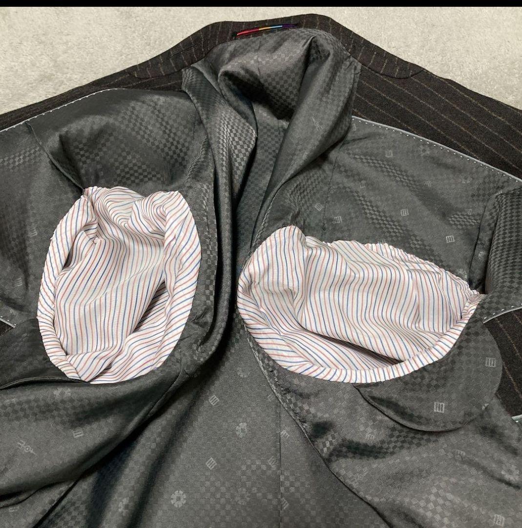 【美品】オリヒカ　スーツ　REDA イタリア製生地　ストライプ　ブラウン　XL