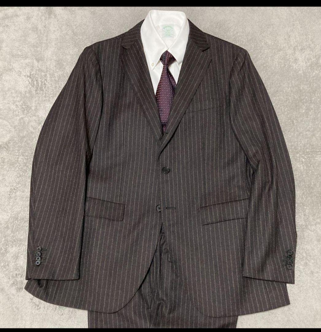 【美品】オリヒカ　スーツ　REDA イタリア製生地　ストライプ　ブラウン　XL