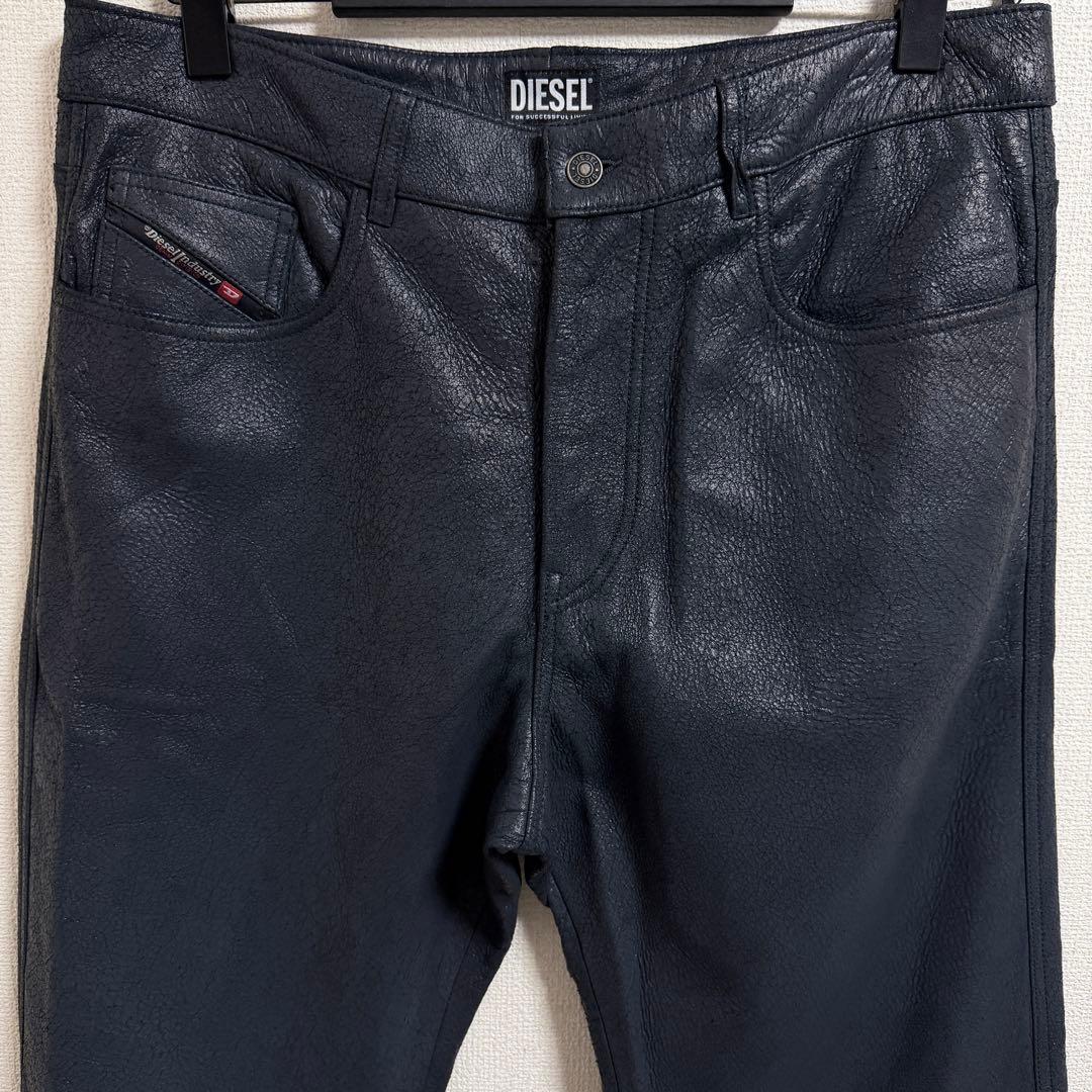 【定価11.5万円・W36】DIESEL メンズ レザーパンツ 羊革 クラック