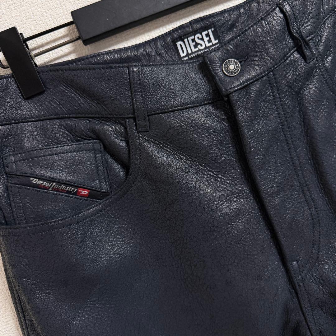 【定価11.5万円・W36】DIESEL メンズ レザーパンツ 羊革 クラック