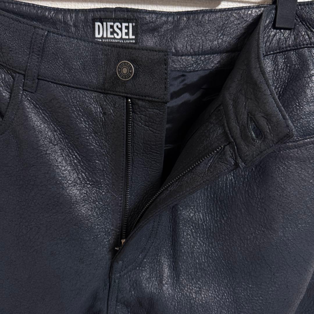 【定価11.5万円・W36】DIESEL メンズ レザーパンツ 羊革 クラック