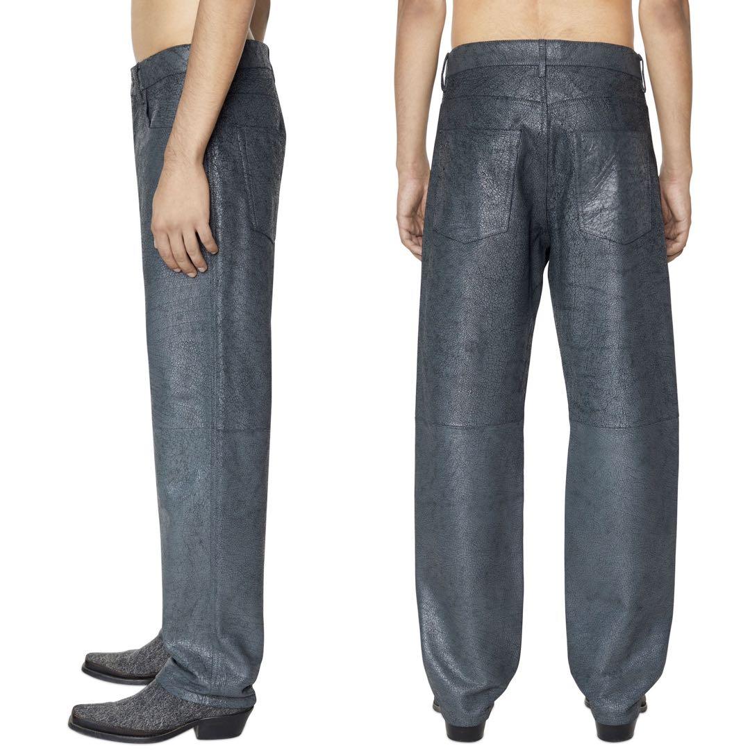 【定価11.5万円・W36】DIESEL メンズ レザーパンツ 羊革 クラック