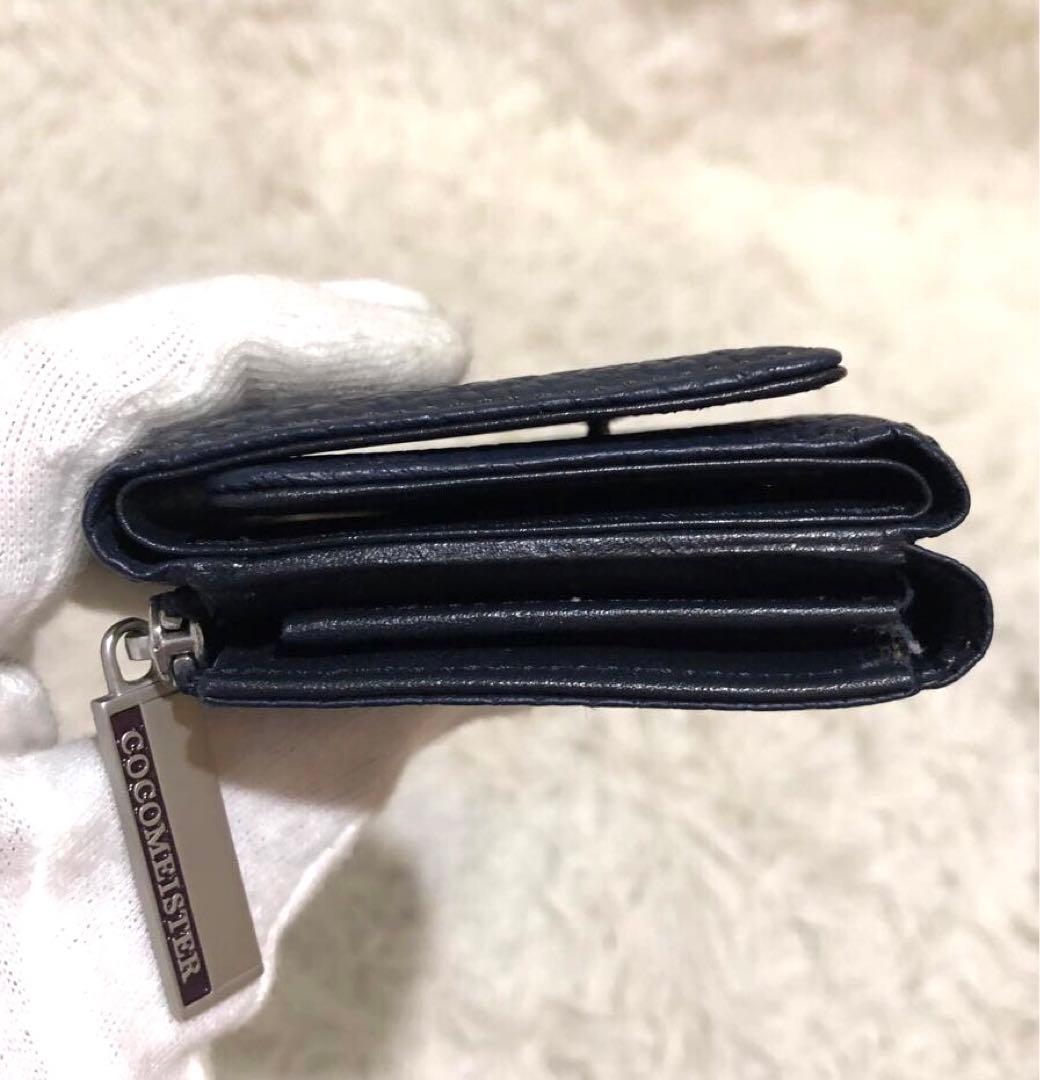 未使用✨ココマイスター　 レザー　三つ折り財布　 コンパクトウォレット ネイビー