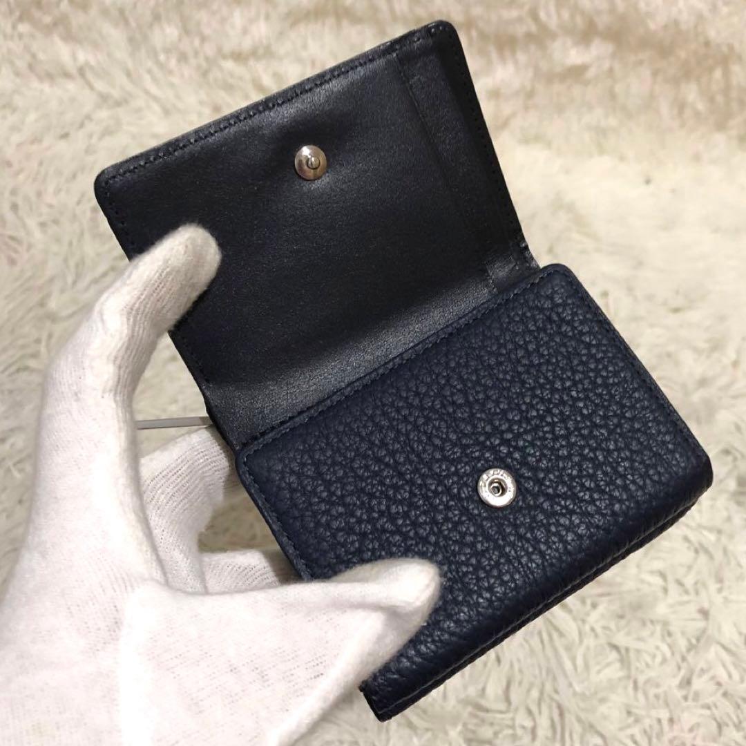 未使用✨ココマイスター　 レザー　三つ折り財布　 コンパクトウォレット ネイビー