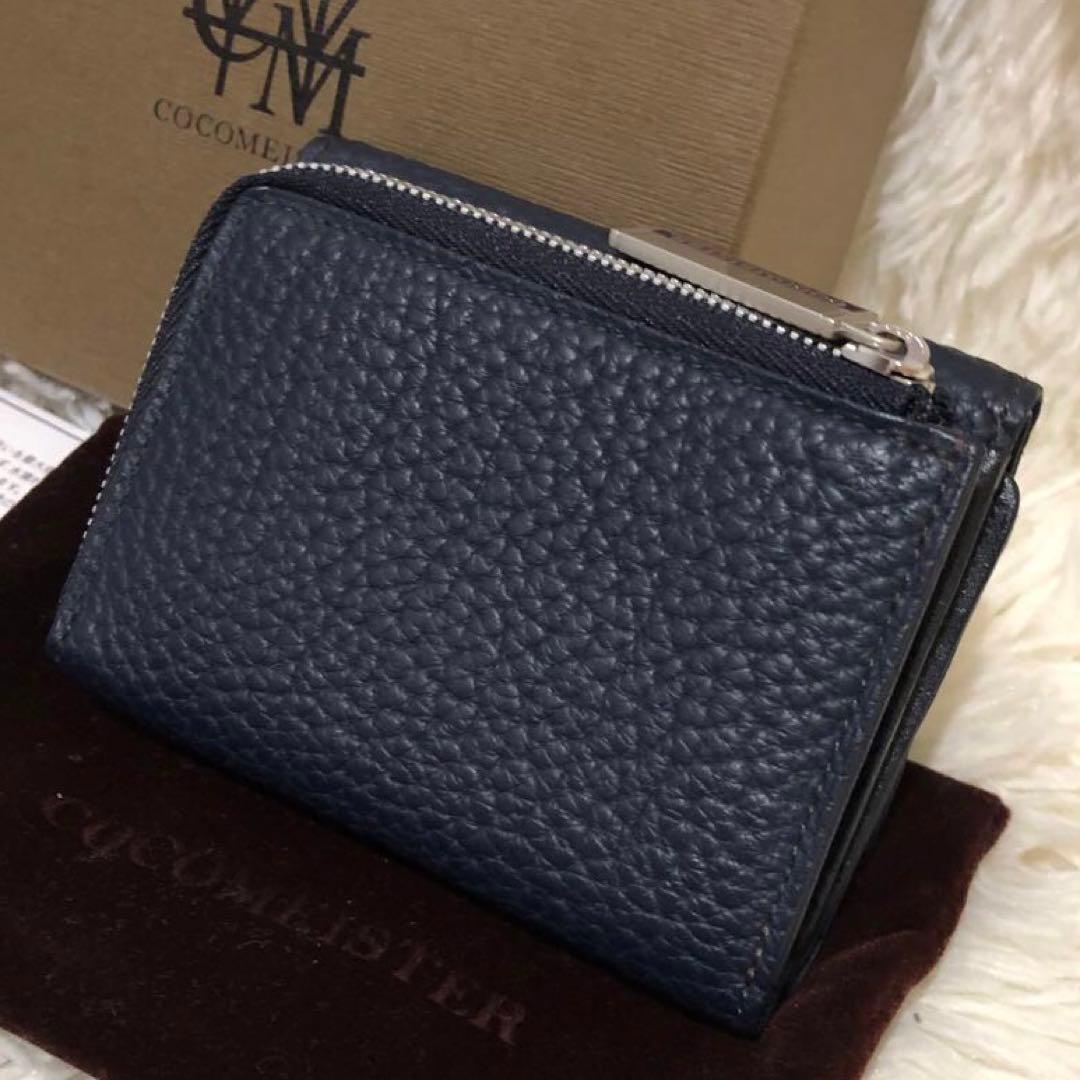 未使用✨ココマイスター　 レザー　三つ折り財布　 コンパクトウォレット ネイビー