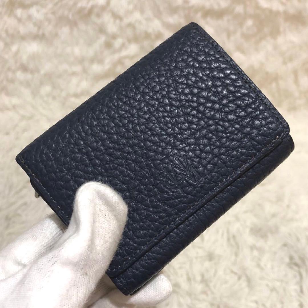 未使用✨ココマイスター　 レザー　三つ折り財布　 コンパクトウォレット ネイビー