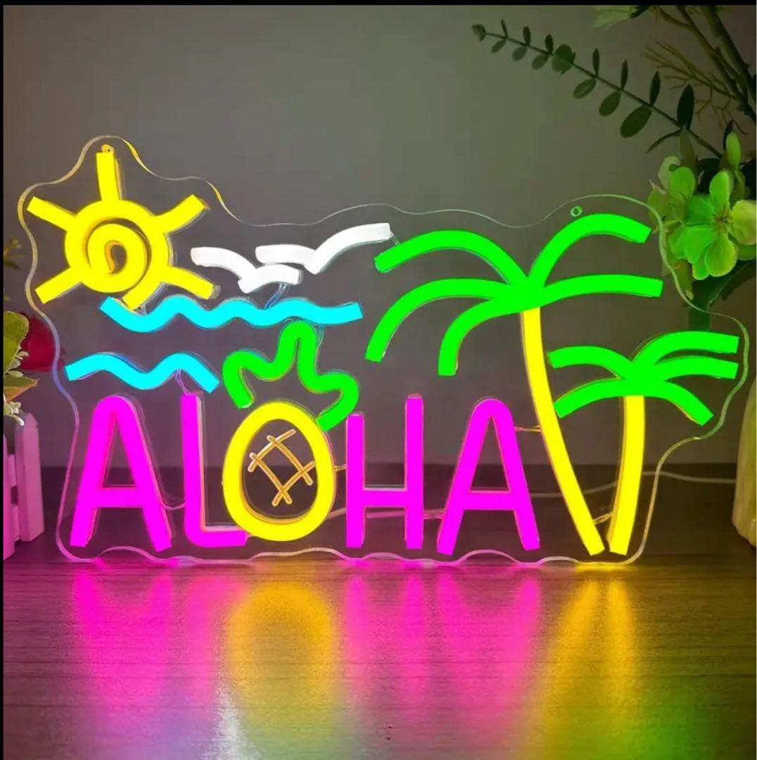 ALOHA ネオン LED サインライト ハワイ風 インテリア 照明 壁掛け