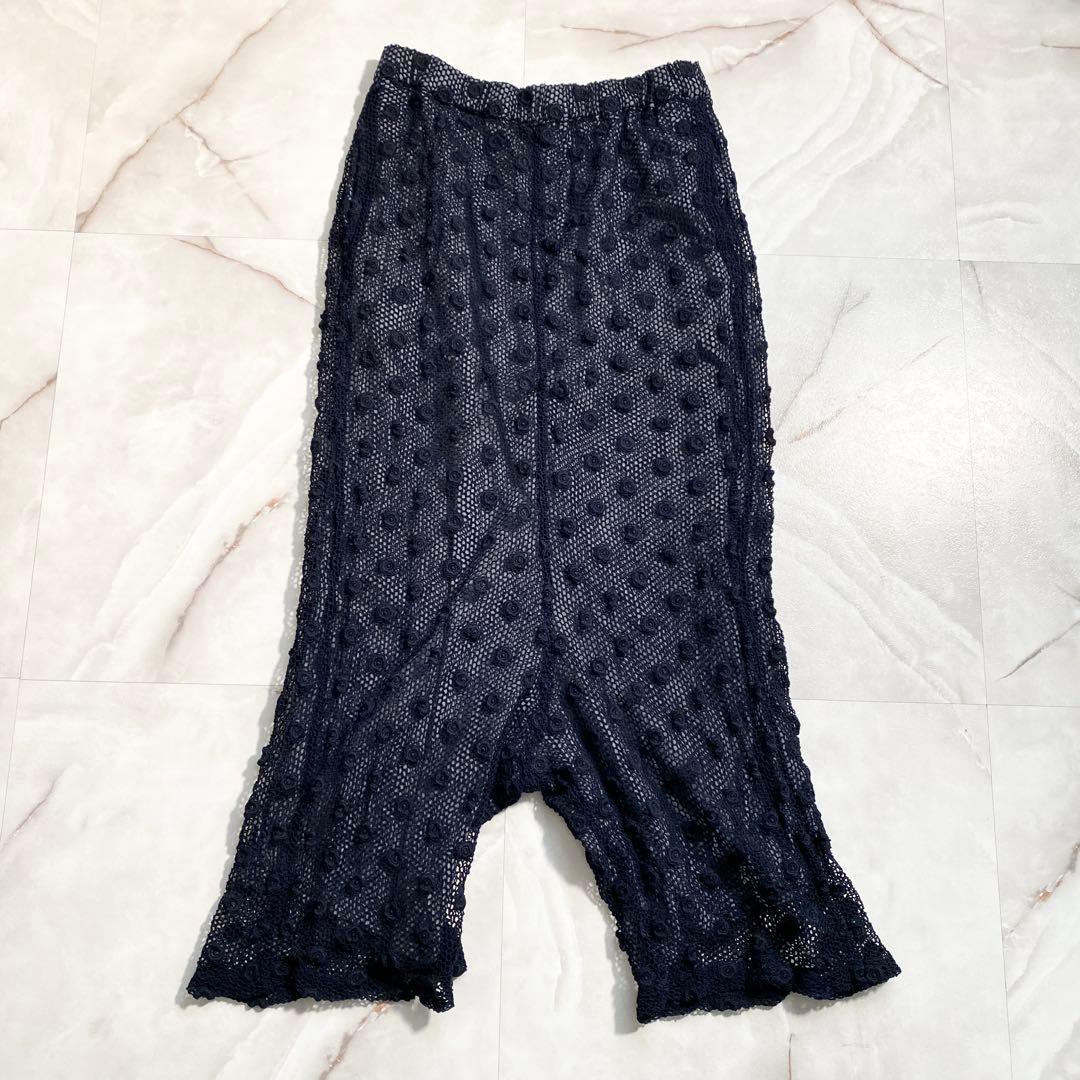 A16559 コムコム 05ss レース 花刺繍 ペンギンパンツ 紺L