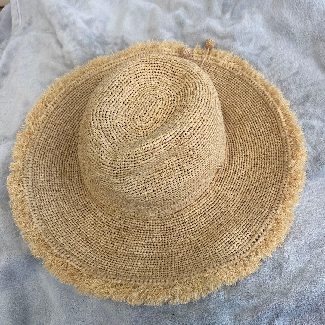 ヘレンカミンスキー　ラフィア　ハット　 フリンジ付きベージュ麦わら帽子