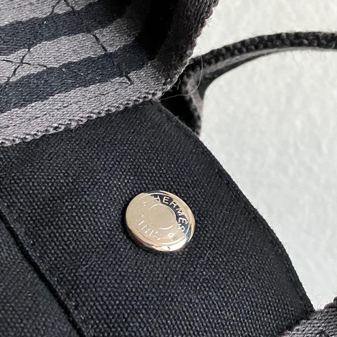 エルメス　HERMES フールトゥ　PM トートバッグ　黒　ストライプ