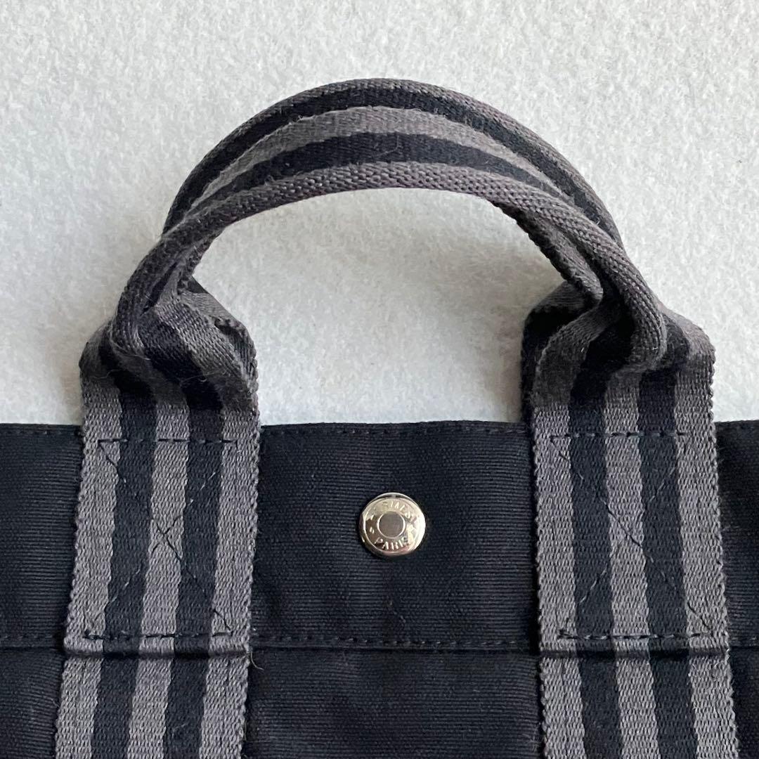 エルメス　HERMES フールトゥ　PM トートバッグ　黒　ストライプ