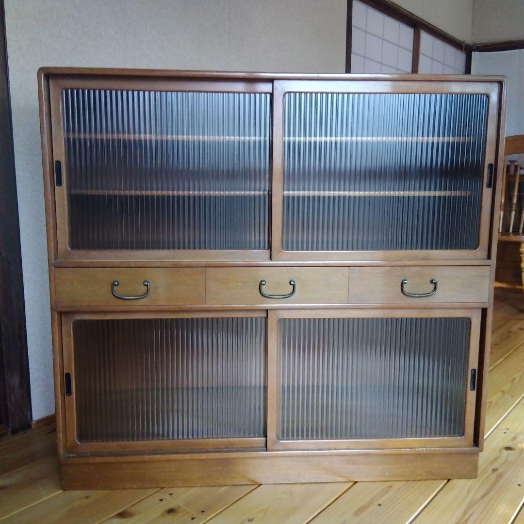 食器棚 レトロガラス戸棚 古家具 収納棚