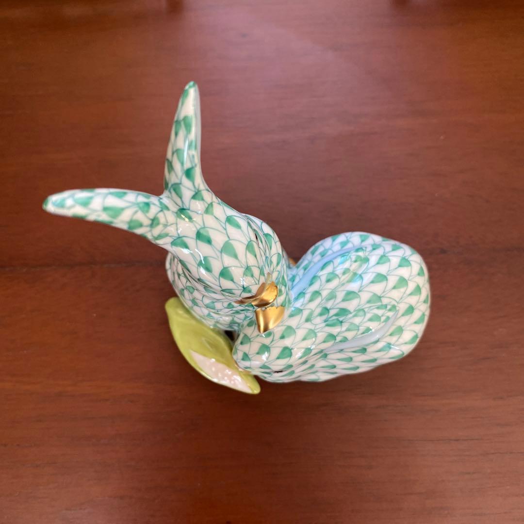 HEREND ヘレンド 二兎のうさぎ フィギュリン　グリーン