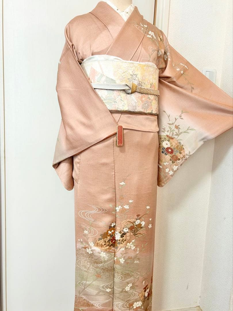 美品　正絹訪問着　裄丈長め　フルセット4点　佐賀錦袋帯　入学式　卒業式　七五三