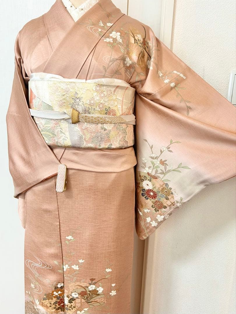 美品　正絹訪問着　裄丈長め　フルセット4点　佐賀錦袋帯　入学式　卒業式　七五三