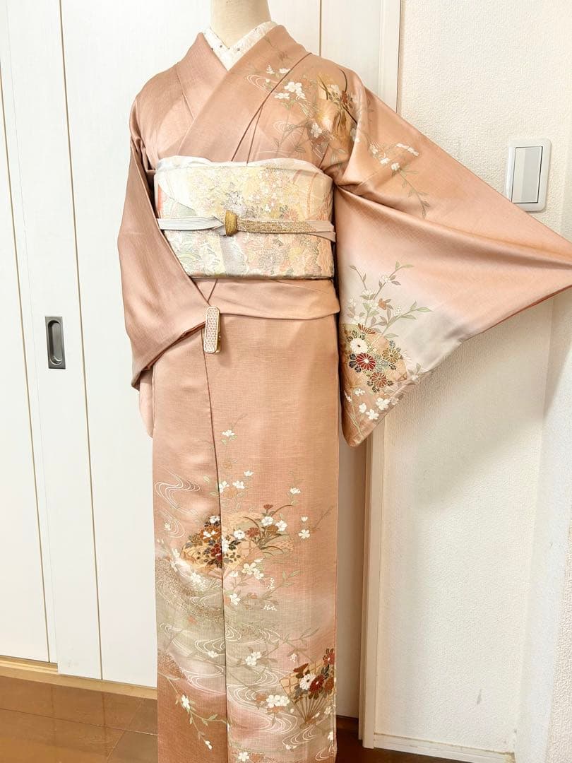 美品　正絹訪問着　裄丈長め　フルセット4点　佐賀錦袋帯　入学式　卒業式　七五三