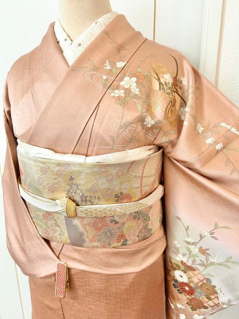 美品　正絹訪問着　裄丈長め　フルセット4点　佐賀錦袋帯　入学式　卒業式　七五三