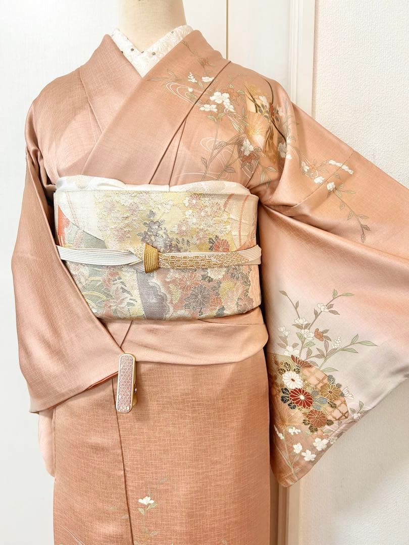 美品　正絹訪問着　裄丈長め　フルセット4点　佐賀錦袋帯　入学式　卒業式　七五三