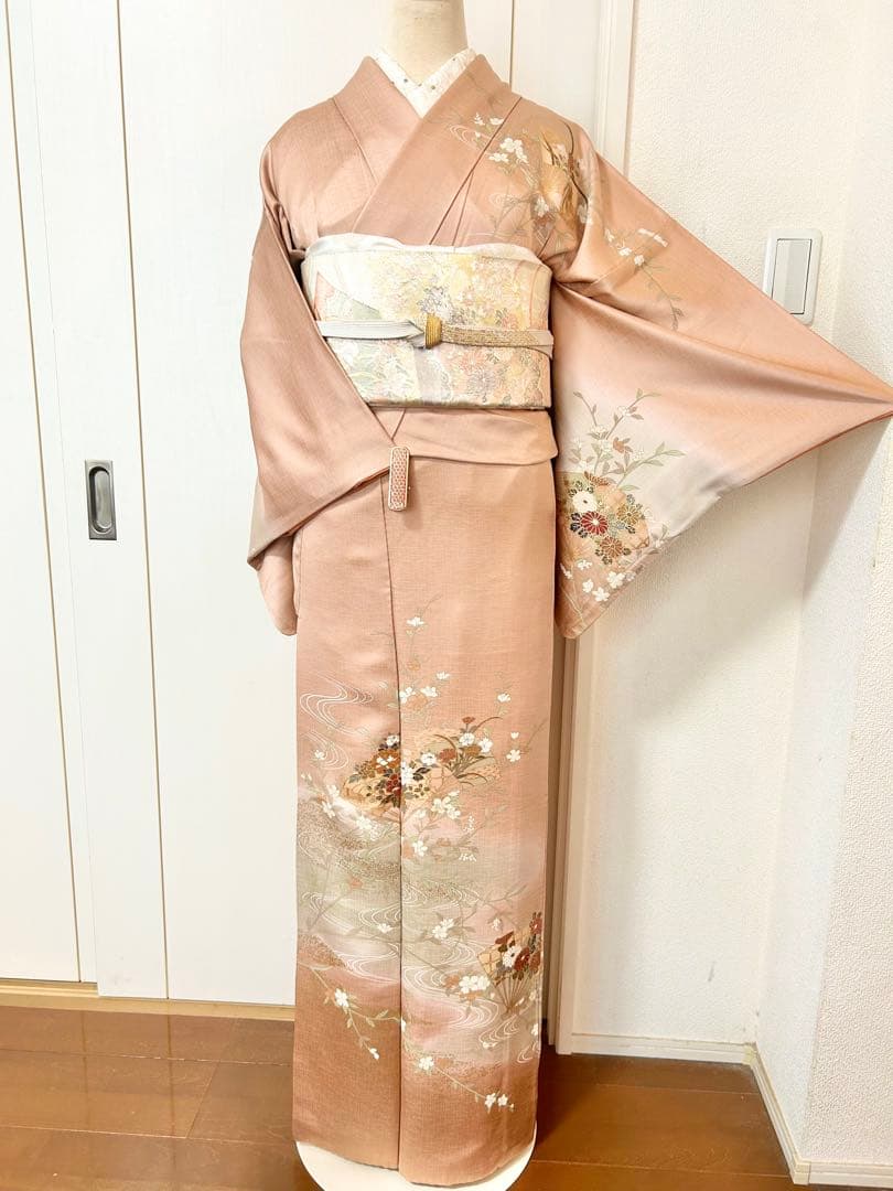 美品　正絹訪問着　裄丈長め　フルセット4点　佐賀錦袋帯　入学式　卒業式　七五三