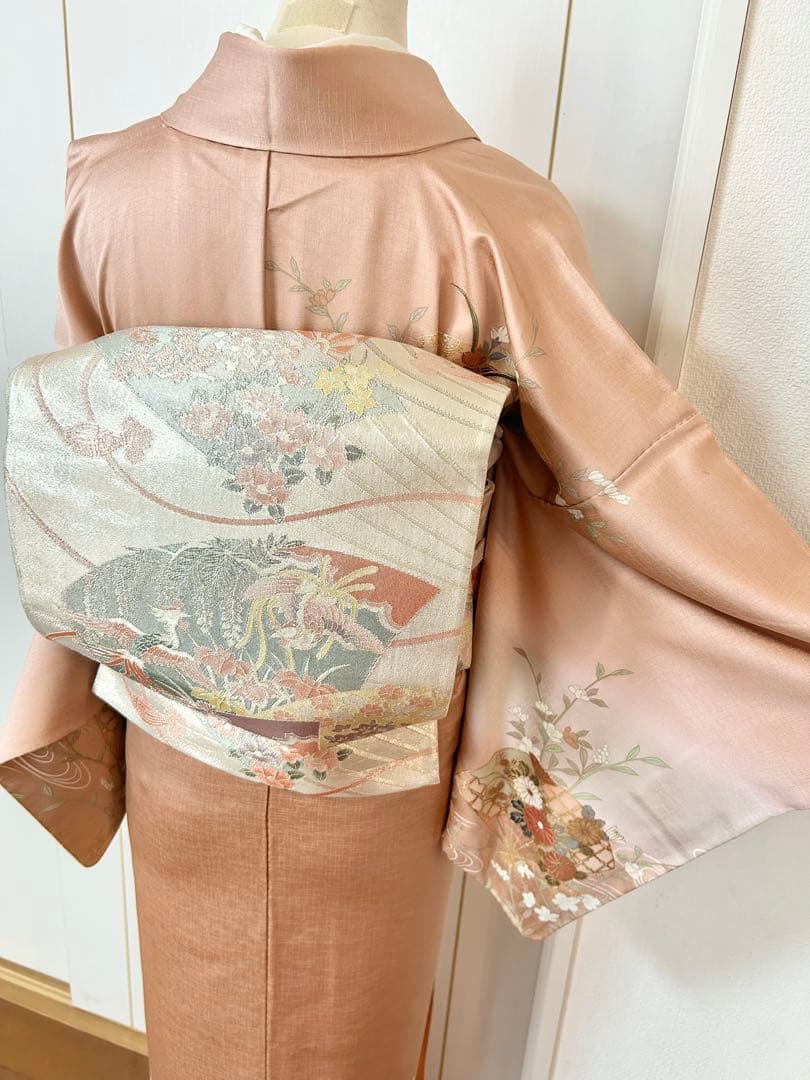 美品　正絹訪問着　裄丈長め　フルセット4点　佐賀錦袋帯　入学式　卒業式　七五三