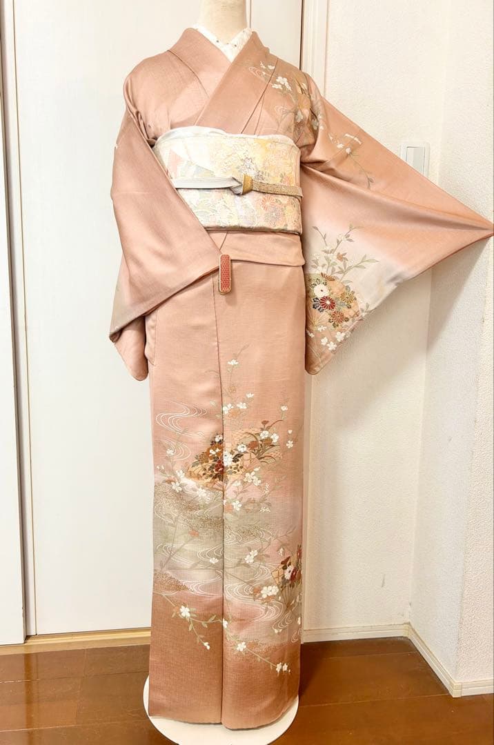 美品　正絹訪問着　裄丈長め　フルセット4点　佐賀錦袋帯　入学式　卒業式　七五三