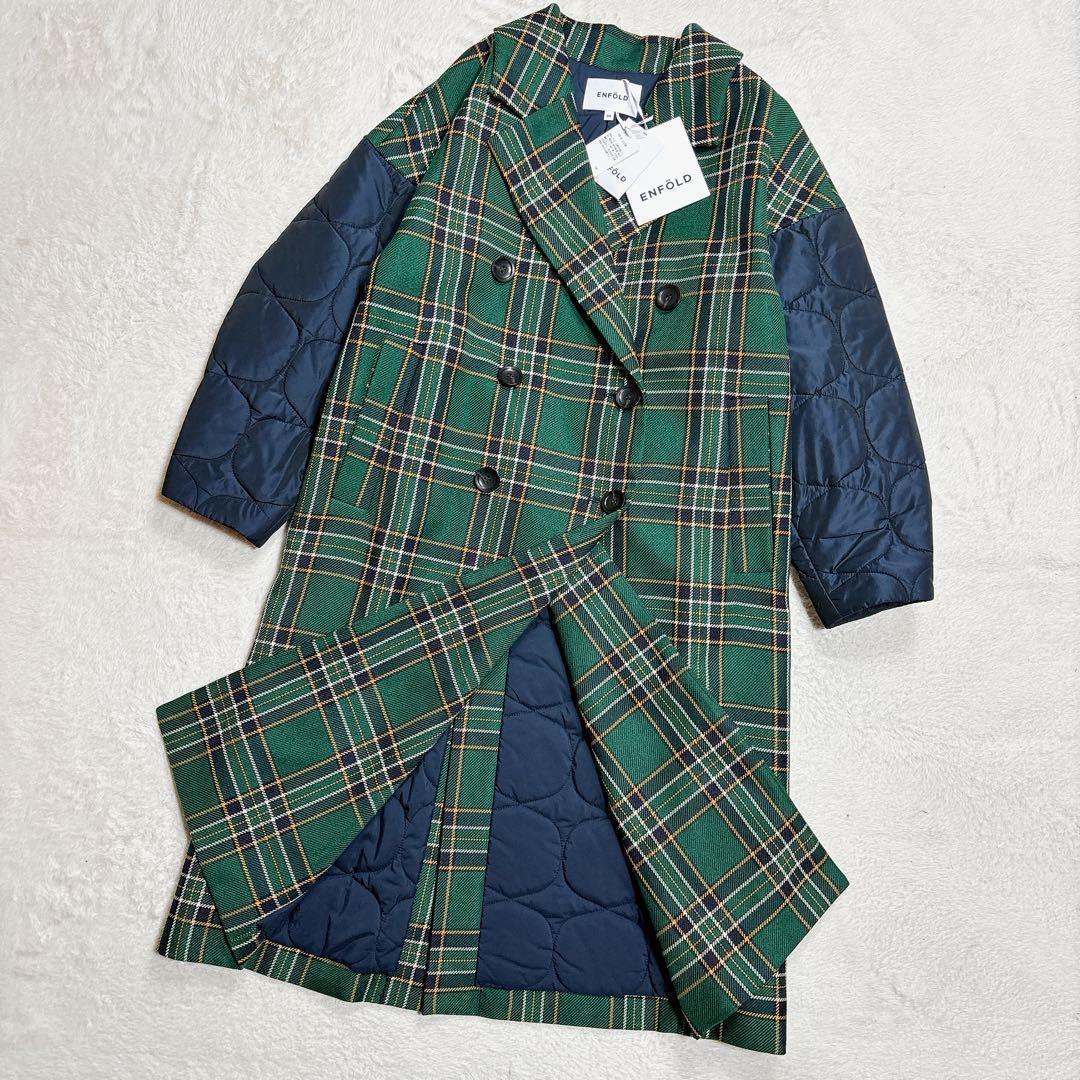 ENFOLD エンフォルド チェックキルトピーコート 異素材 ロング 吉田羊着用