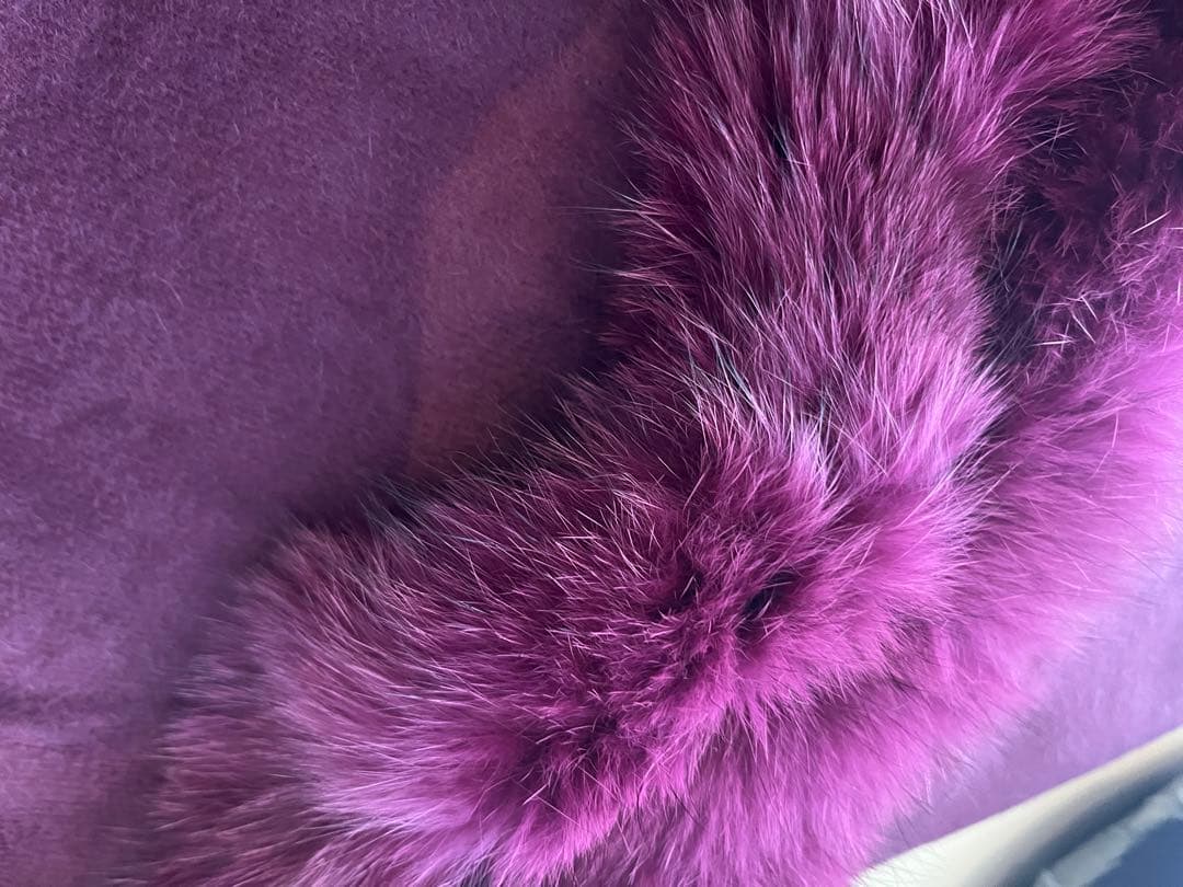 ファー付きバーガンディケープコート ファックス カシミヤ