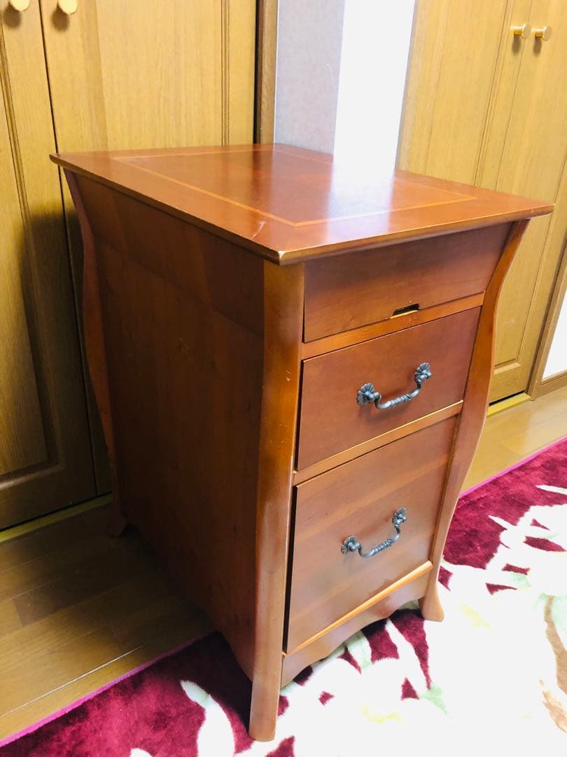 木製キャビネット 2段引き出し 茶色