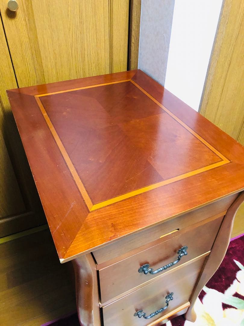 木製キャビネット 2段引き出し 茶色