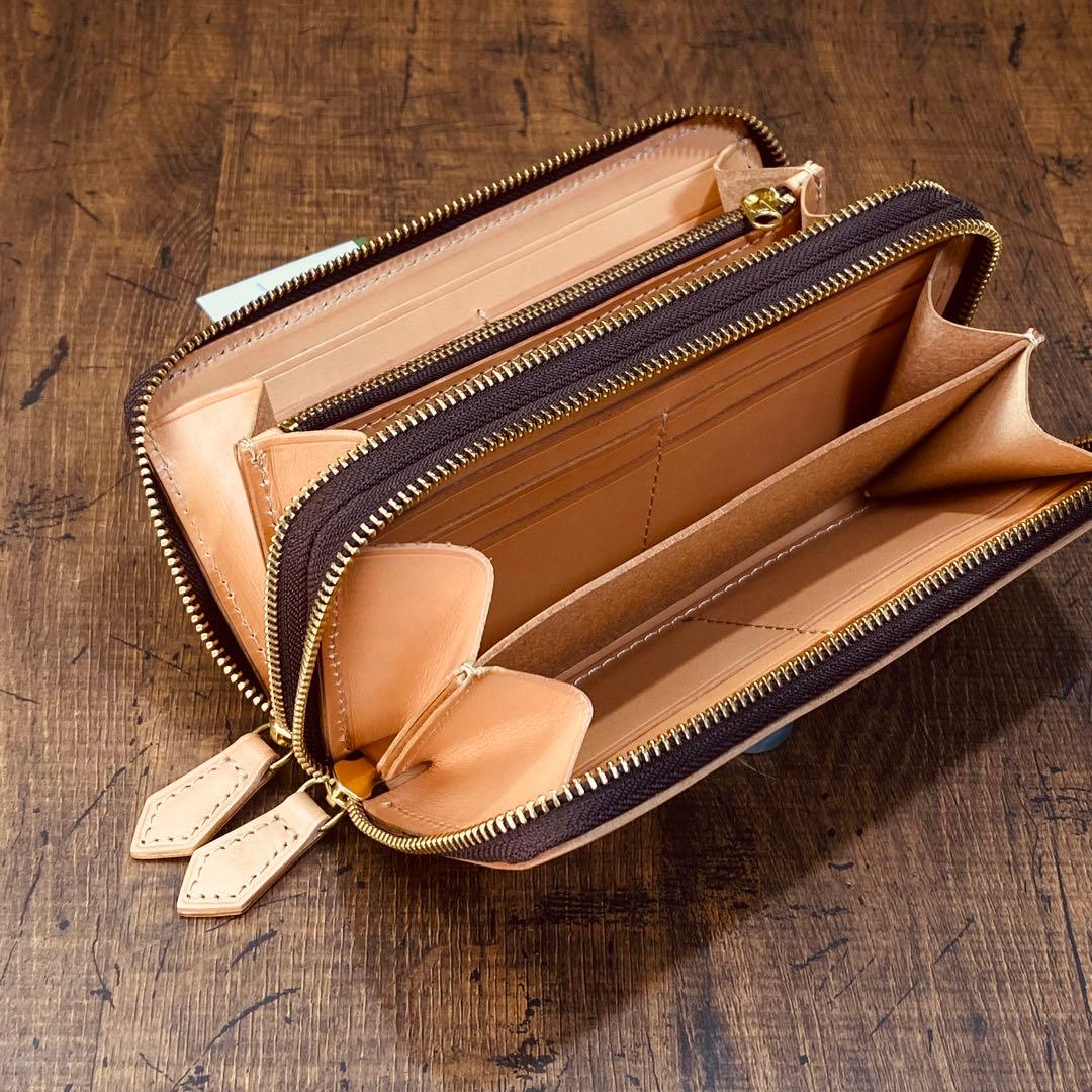 サドルレザー ヌメ革 ラウンドファスナー ダブルファスナー　メンズ財布 長財布