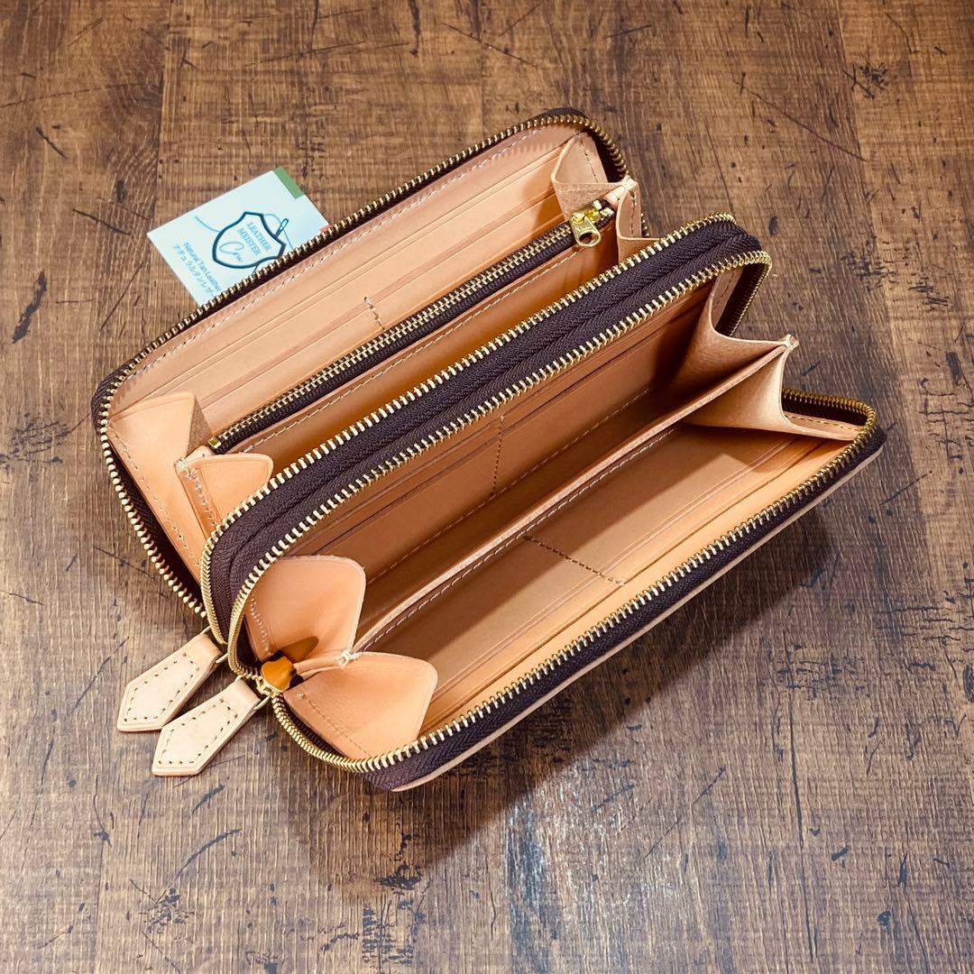 サドルレザー ヌメ革 ラウンドファスナー ダブルファスナー　メンズ財布 長財布