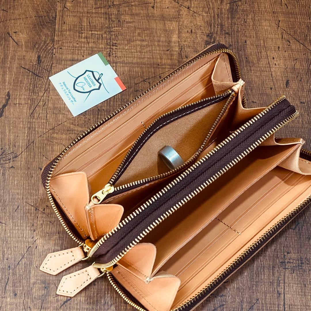 サドルレザー ヌメ革 ラウンドファスナー ダブルファスナー　メンズ財布 長財布