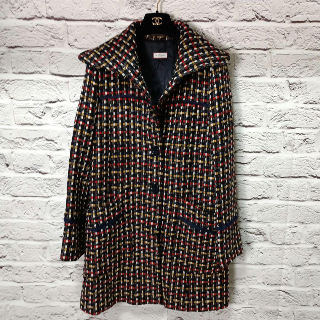 美品■MAX＆Co モヘヤ・アルパカ混 ウール ロングコート　ツイード